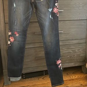 EXPRESS Women’s Midrise Denim Floral Embroidered Skinny Jeggings Sz4